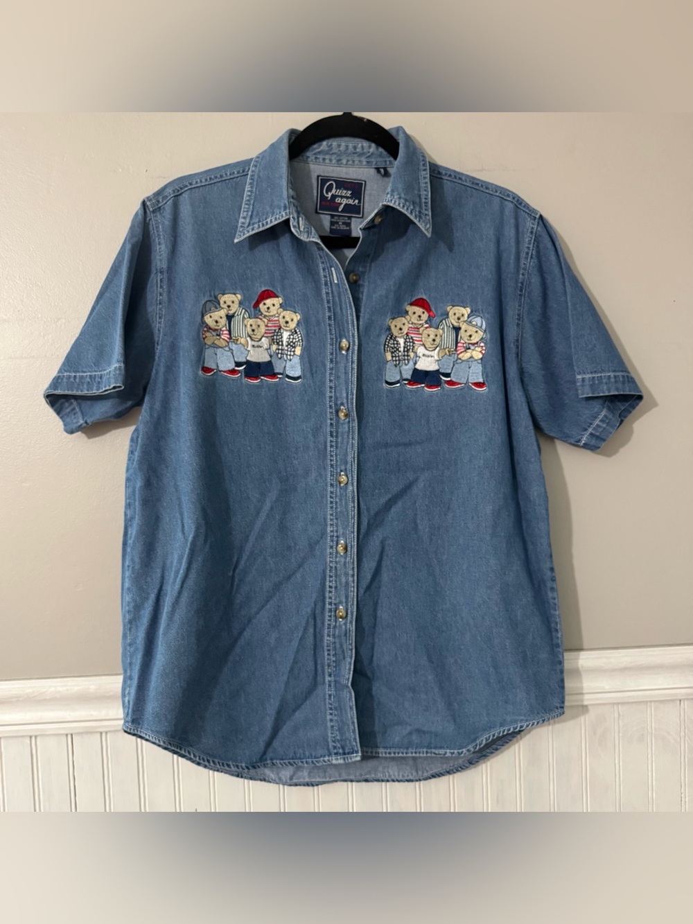Vintage Quizz Again Button Up Denim Shirt Women’s Medium Teddy Bears